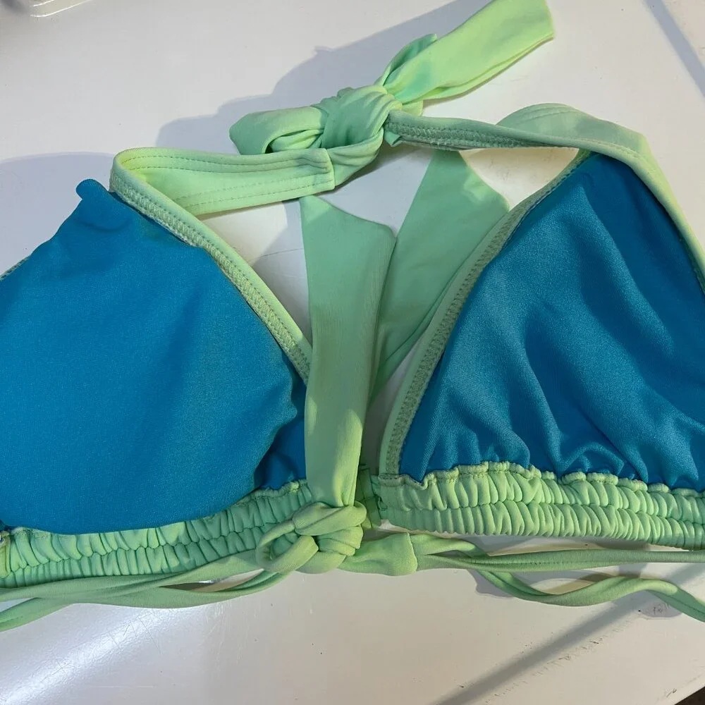 Mint Green Ruched Triangle Bikini Top | Adjustable Tie Back | Retro Y2K Swimwear